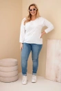 Dámska blúzka Plus Size s potlačou a perličkami biela