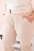 Damen Baumwollhose in Plus Size mit Gürtel hellbeige