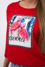 Bluse mit 3D Flamingo Grafik rot