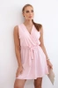 Flared dress tied at the waist powder pink