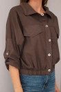 Women's spring cotton jacket with pockets and drawstring brown