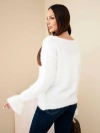 Damenpullover mit Mohair und Wolle mit Rüsche an den Ärmeln ecru