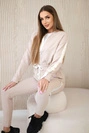 Dámská bavlněná souprava s proužky a stahovacími lemy béžový