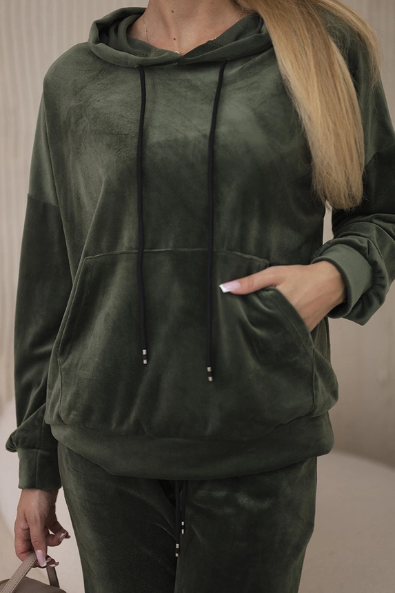 Velour set kangaroo sweatshirt + pants khaki
