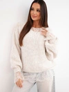 Damenpullover locker mit Wollanteil und Spitzenbluse beige