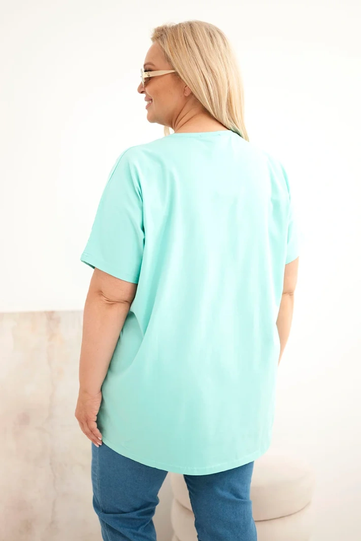 Dámska bavlnená blúzka Plus Size s pierkami mätová