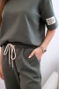 Damen-Viskose-Set mit kurzen Ärmeln und Hosen khaki
