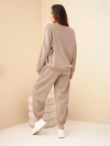 Women's corduroy set with sweatshirt and jogger pants fango green