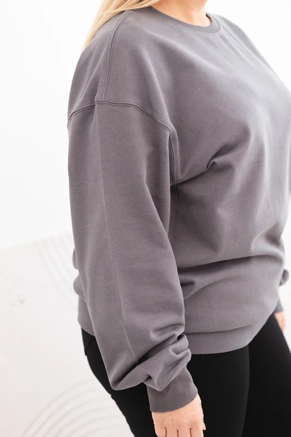 Moteriška pėtelkų džemperis Plus Size medvilninis basic su apvalia iškirpte grafito