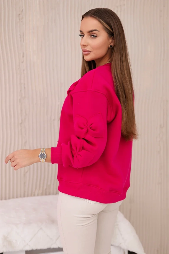 Insulated sweatshirt with welt and decorative bows fuchsia