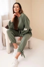 Damen Komplettset aus Viskose mit Bindungen, khaki