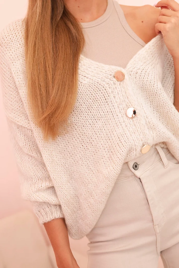 Women's sweater with a V-neck and buttons beige