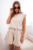 Butterfarbenes Damen-Set mit ärmelloser Bluse und Shorts mit weitem Bein beige