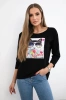 Blouse with cat graphics 3D black