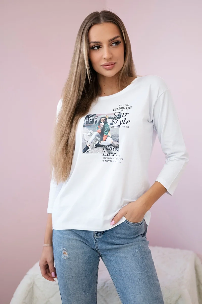 Bluzka z nadrukiem Star Style biała