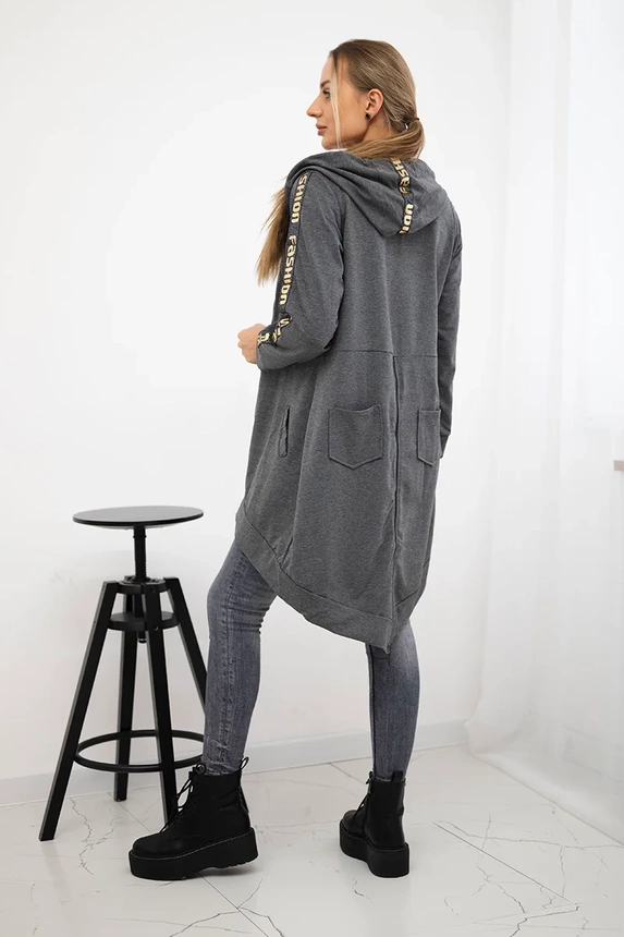 Džemperis su užtrauktuku nugaroje grafito melanžo spalvos