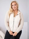 Moteriškas medvilninis Dydis Plus džemperis su mezginiais rankovėmis ir kapišonu rudas beige