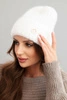 Women's winter hat made of fluffy knit with an elegant button white