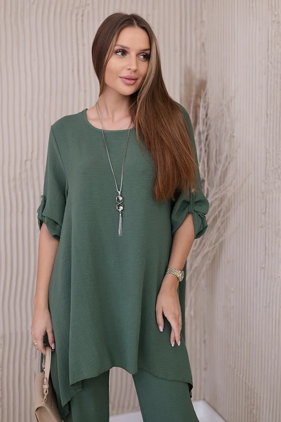 Set of blouse + pants with pendant dark khaki