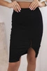 Women's cotton ribbed skirt with slit and decorative buttons black