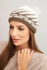 Women's winter wool hat with geometric pattern and rhinestones K469 ecru