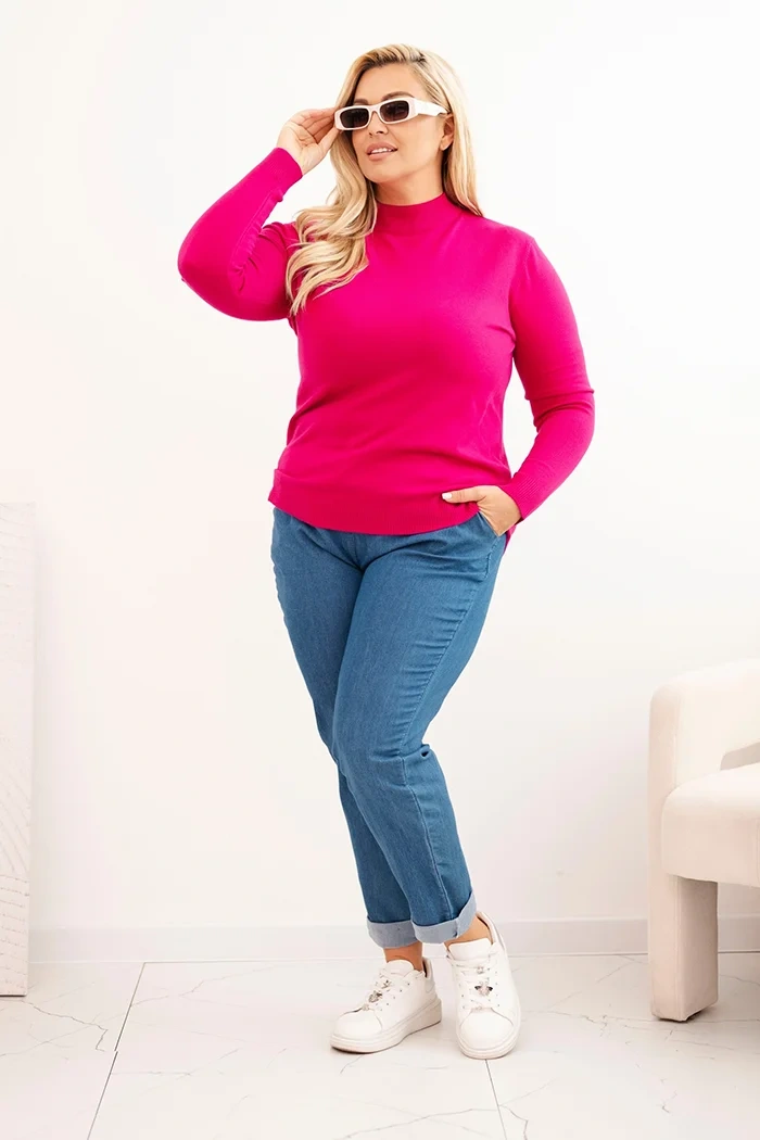 Dámsky sveter Plus Size z viskózy s golierom fuksiová