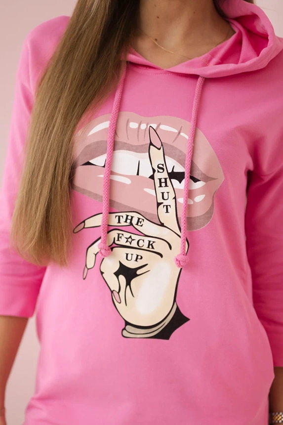 Dress with longer back and colorful print light pink