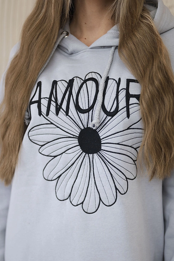 Dlhé zateplené šaty s výšivkou sivý