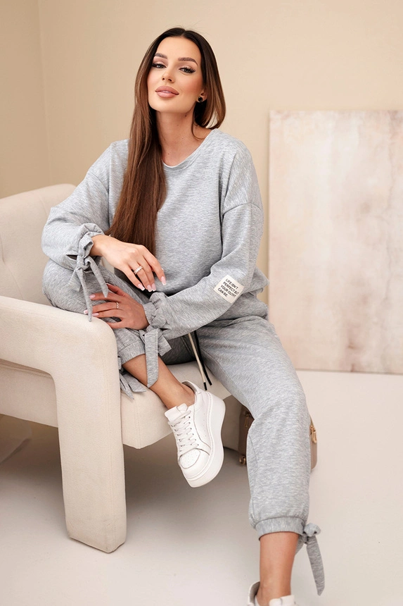 Moteriškas komplektas iš viskozės su rišimais masełkowy pilkas