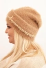 Women's winter fluffy hat with pearls and decorative weave camel