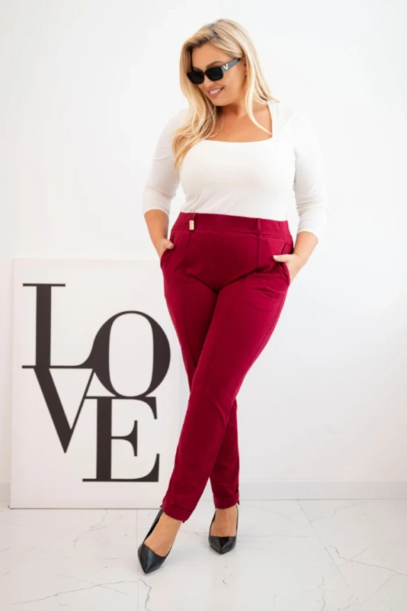 Dydžiai moterims iš medvilnės Plus Size su elastingu juosmeniu bordo