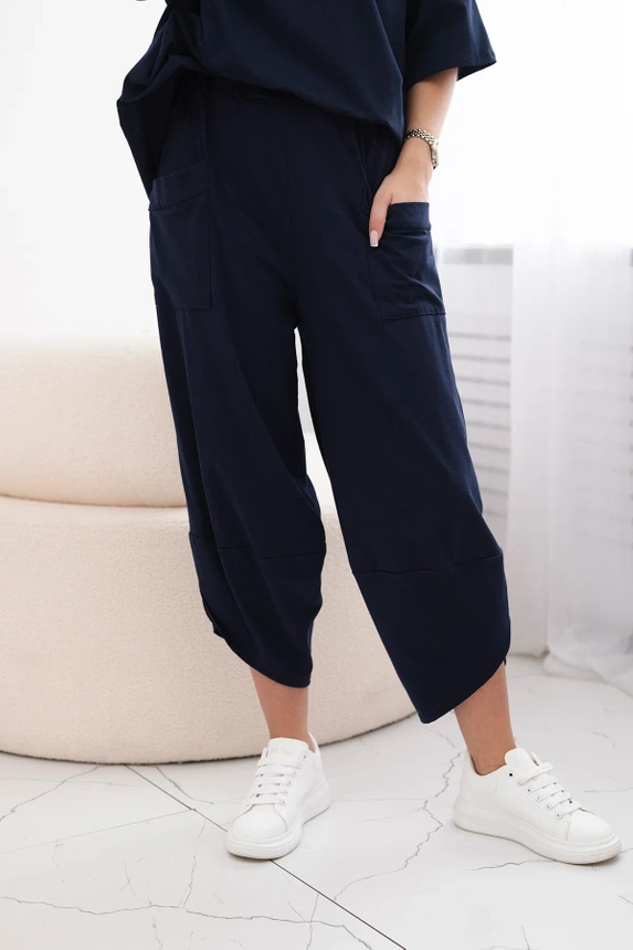 Cotton set blouse + trousers navy blue