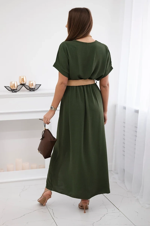 Long dress with a decorative belt khaki