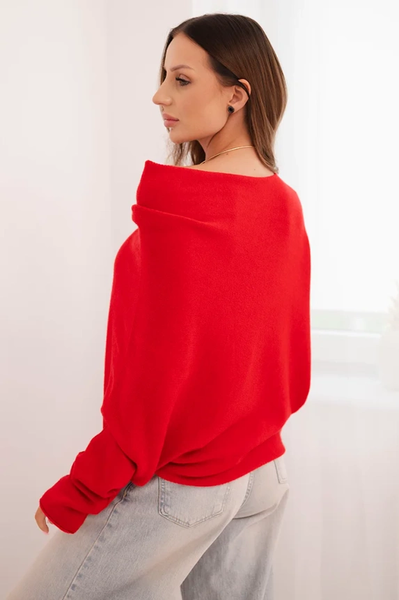 Damenpullover asymmetrisch aus Viskose Batwing rot