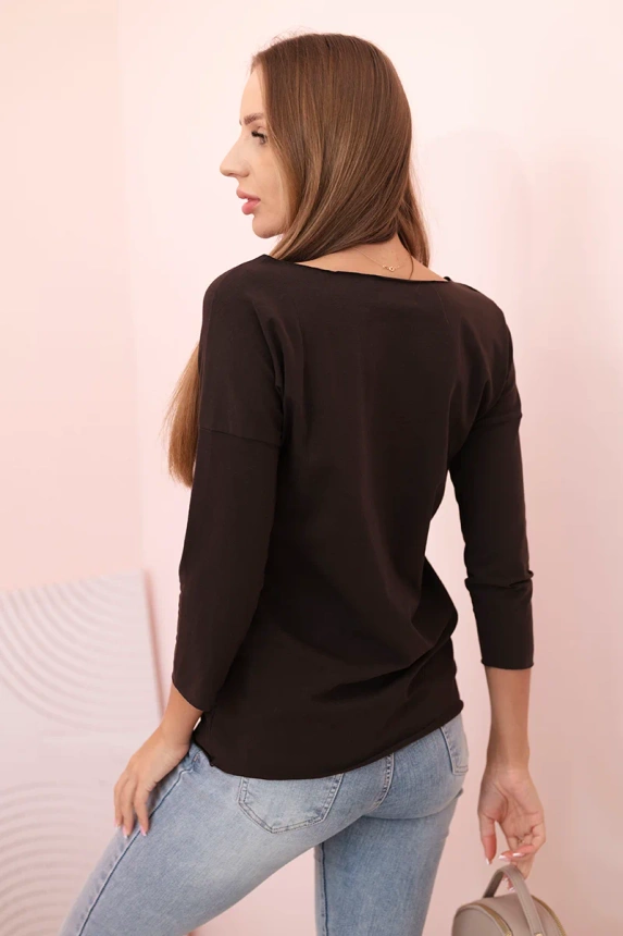 Women's blouse with a boat neckline brown