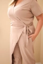 Dámský bavlněný overal Plus Size se zavazováním v pase fango