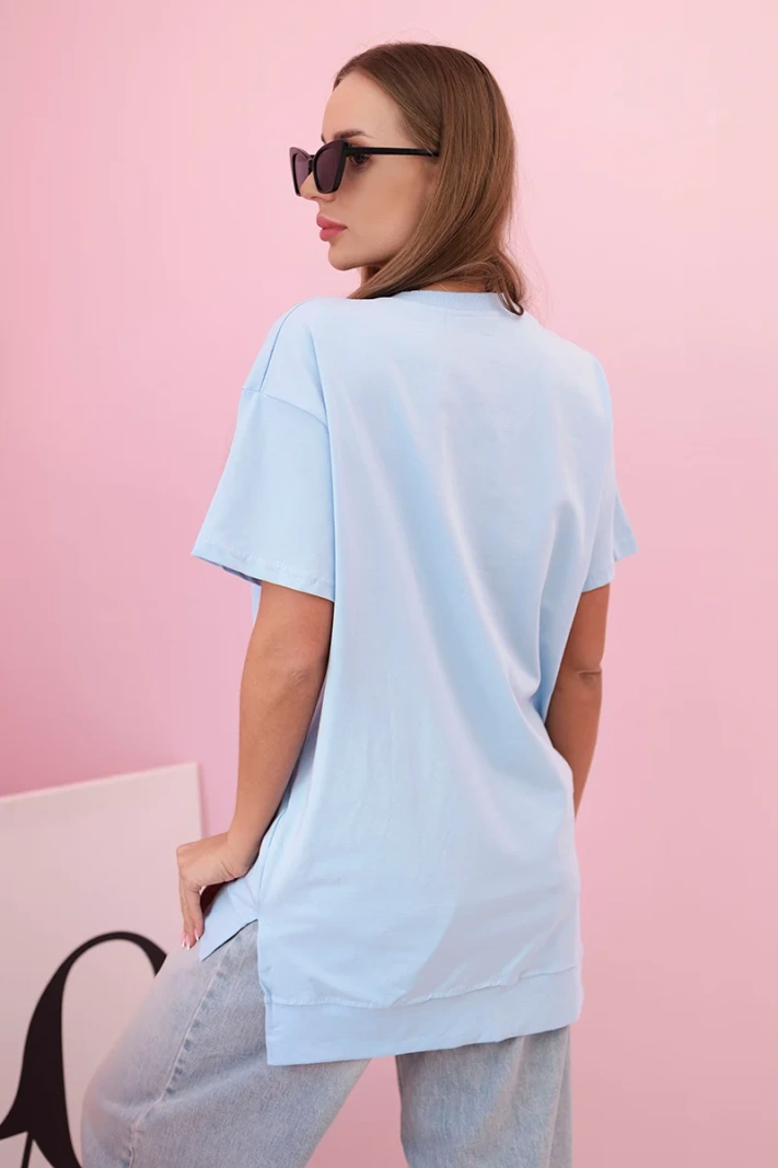 Dámske bavlnené oversize tričko so srdcom a strapcami modré