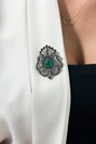 Brooch XZ459-109 silver + green 