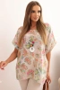 Women's cotton blouse with butterfly motif with short sleeves beige