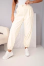 Damen-Baumwollhose mit hohem Bund und dekorativem Knopf melone