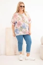 Dámska bavlnená blúzka Plus Size s krátkym rukávom a kvetinovým vzorom púdrová ružová