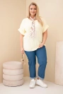Bluzka damska wiskozowa Plus Size z krótkim rękawem i ozdobną apaszką żółta