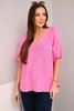 Women's short-sleeve sweater blouse with a V-neck light pink