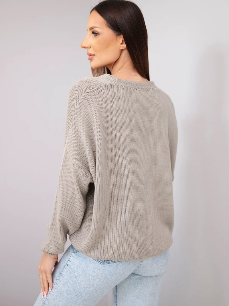 Sweter damski bawełniany oversize na guziki z dekoltem V fango