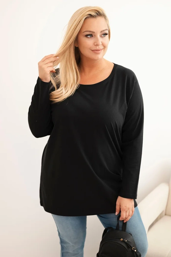 Damenbluse Plus Size aus Baumwolle mit Rundhalsausschnitt schwarz
