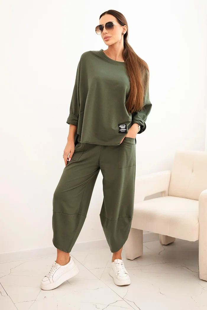 Komplet bawełniany bluza + spodnie khaki