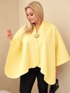 Women's plus size poncho cardigan with a brooch yellow