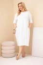 Damen Baumwollkleid Plus Size mit umschlagbarem Ärmel und Taschen weiß