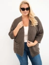 Moteriškas megztinis Plus Size su kišenėmis be užsegimo mocca spalva