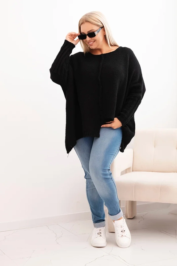 Women's Plus Size sweater with acrylic, loose fit and 3/4 sleeves black